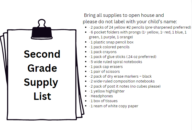  2nd Grade Supply List